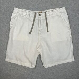 TRUE GRIT Island Chino Linen Shorts Mens 40 White Beach Coastal Drawstring 9"